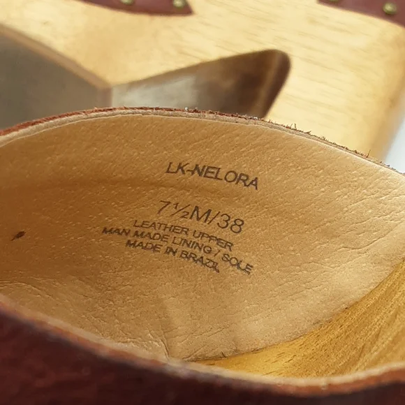 Lucky Brown Nelora Retro Boho Leather Upper Wooden Platform Heel - Picture 9 of 13